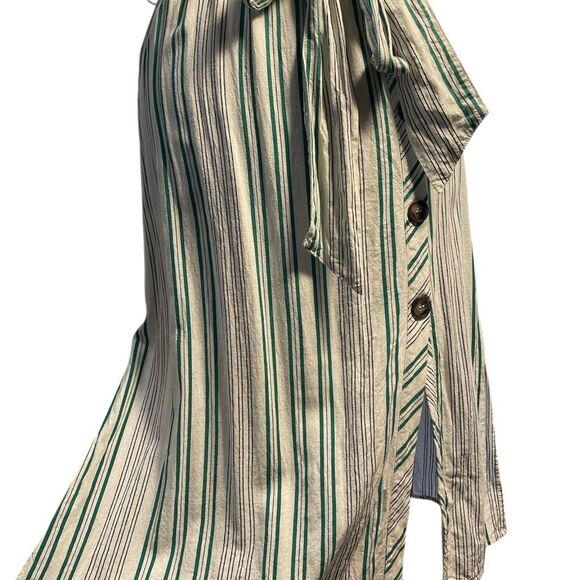 Lulus Back to Classics Green and White Striped Midi Shirt Dress Linen Blend S - Picture 5 of 14